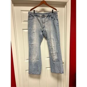Voi Jeans Made in UK Patch Distressed Straight Leg Jeans sz 40L EUC